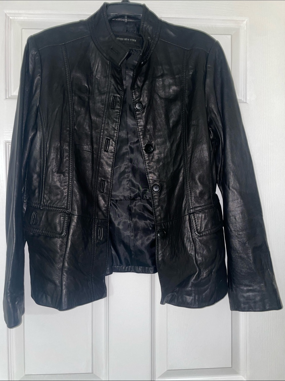 Jones New York Black Leather Button-Front Jacket